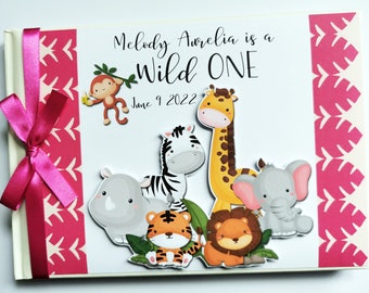 Personalized Safari Birthday Guest Book: Wild One Girl, Hardcover