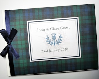 Personalised Scottish Black Watch tartan Wedding guest book, scottish retirement guest book, scottish tartan album - any colour