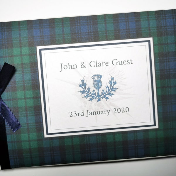 Personalised Scottish Black Watch tartan Wedding guest book, scottish retirement guest book, scottish tartan album - any colour