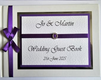 Personalised Wedding Guest Book with diamonte buckle, Cadbury Purple Wedding Guest Book, Wedding photo book, Wedding polaroid album