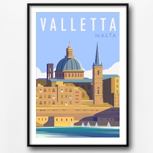Valletta Reise Poster, Valletta Retro Stadt Poster, Malta Reise Druck, Wohnkultur, Valletta Reise Wandkunst, Geschenk