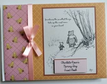 Gepersonaliseerd klassiek Winnie de Poeh-meisje babyshower-gastenboek, klassiek roze winnie-verjaardagsgastenboek, cadeau, aandenken