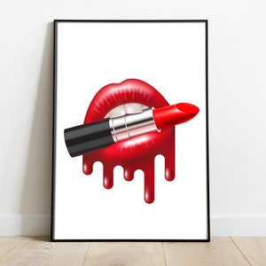 Lips print, Red lips fashion print, lipstick wall print, womens lips poster, female wall art