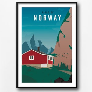 Norway travel poster, Norway wall print, Norway retro poster, home decor, Norway travel wall art, gift