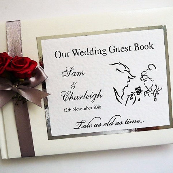 La belle et la bête livre d'or de mariage personnalisé avec des roses / Belle et la bête sign in book - n'importe quelle couleur