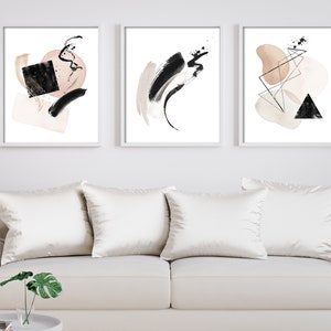 Abstract watercolor art prints, Abstract modern prints, abstract wall art, modern wall decor, beige blush pink black wall art