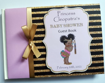 Egyptian Princess Baby Shower guest book, Pink, Black and gold Princess Baby shower sign in book, keepsake, Princess birthday book