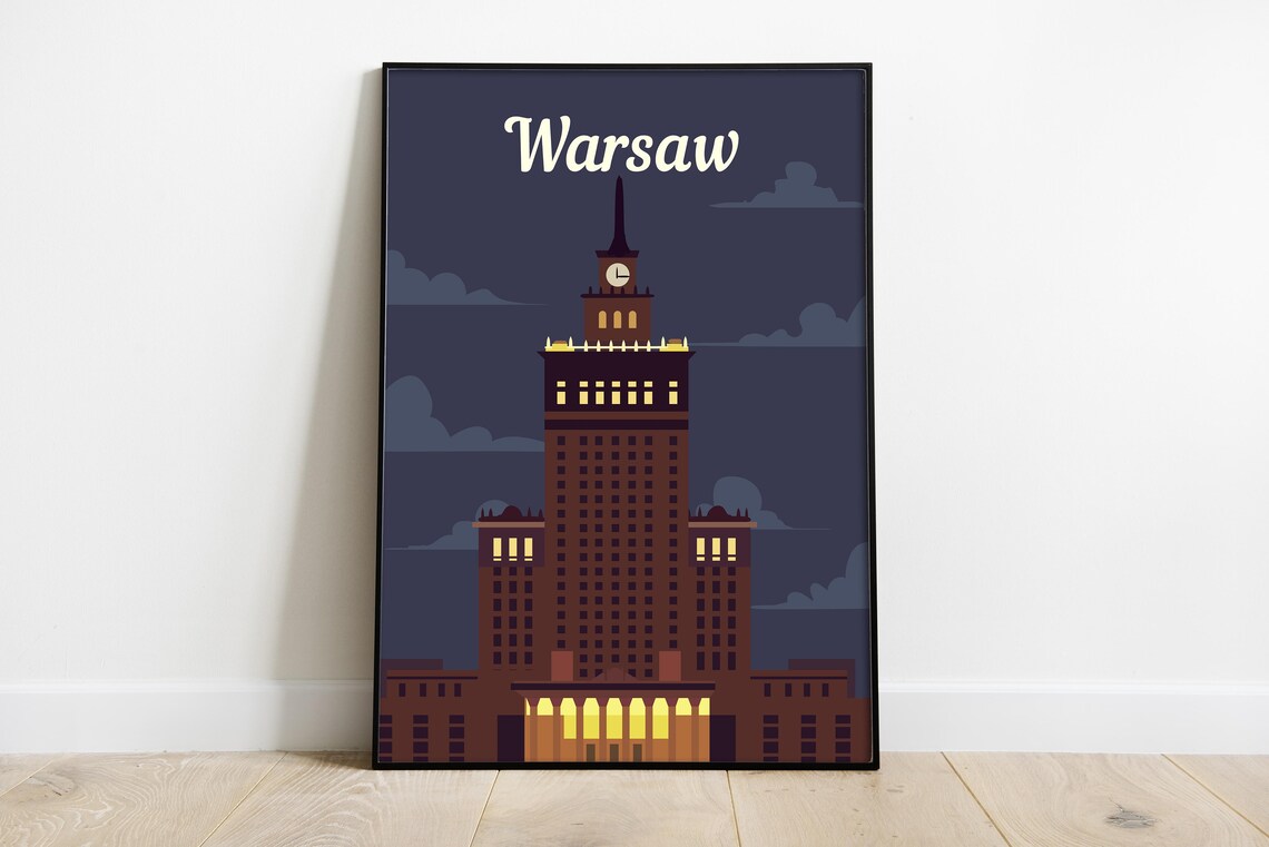 Warsaw retro travel print Warsaw City poster Poland retro Etsy
