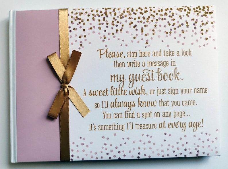 Personalised Pink and Gold Baby Guest Book Message Book. Etsy UK