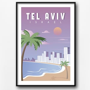 Tel Aviv travel poster, Tel Aviv retro city poster, Israel travel print, home decor, Tel Aviv travel wall art, gift