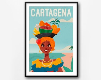 Cartagena retro city poster, Cartagena travel poster, Colombia retro poster, home decor, Cartagena wall art, gift