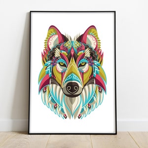 Wolf abstract print, Mandala Wolf wall decor, Wolf wall art, Wolf poster, Wolf art print, wolf lover gift, housewarming gift