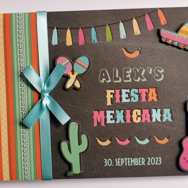 Personalised Mexican fiesta birthday guest book, fiesta party guest book, mexican fiesta gift, keepsake