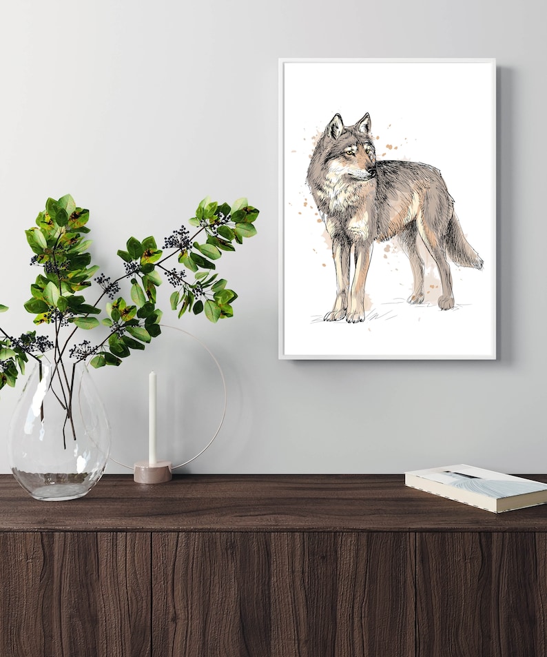 Wolf Print Wolf Watercolour Illustration Wolf Wall Art Wolf - Etsy