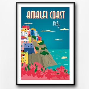 Amalfi Coast Italy print, Amalfi coast travel poster, Italy travel print, home decor, Amalfi Coast retro wall print, gift for Italy lover