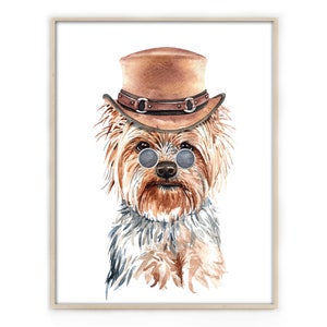 Yorkie Druck, Lustiger Hund Druck, Hund Wandkunst, Hund Wanddekor, Hund mit Hut Wand Druck, Hundeliebhaber Geschenk