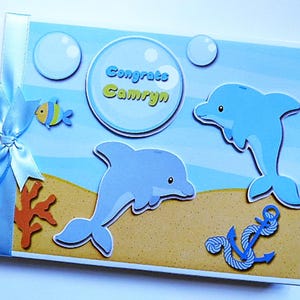 Livre d'or d'anniversaire de dauphins, livre de fête de dauphins, anniversaire sous la mer, livre d'or d'anniversaire d'animaux marins, cadeau pour un garçon