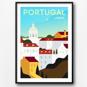 Lisbon travel poster, Lisbon retro city poster, Portugal retro travel print, home decor, Lisbon travel wall art, gift