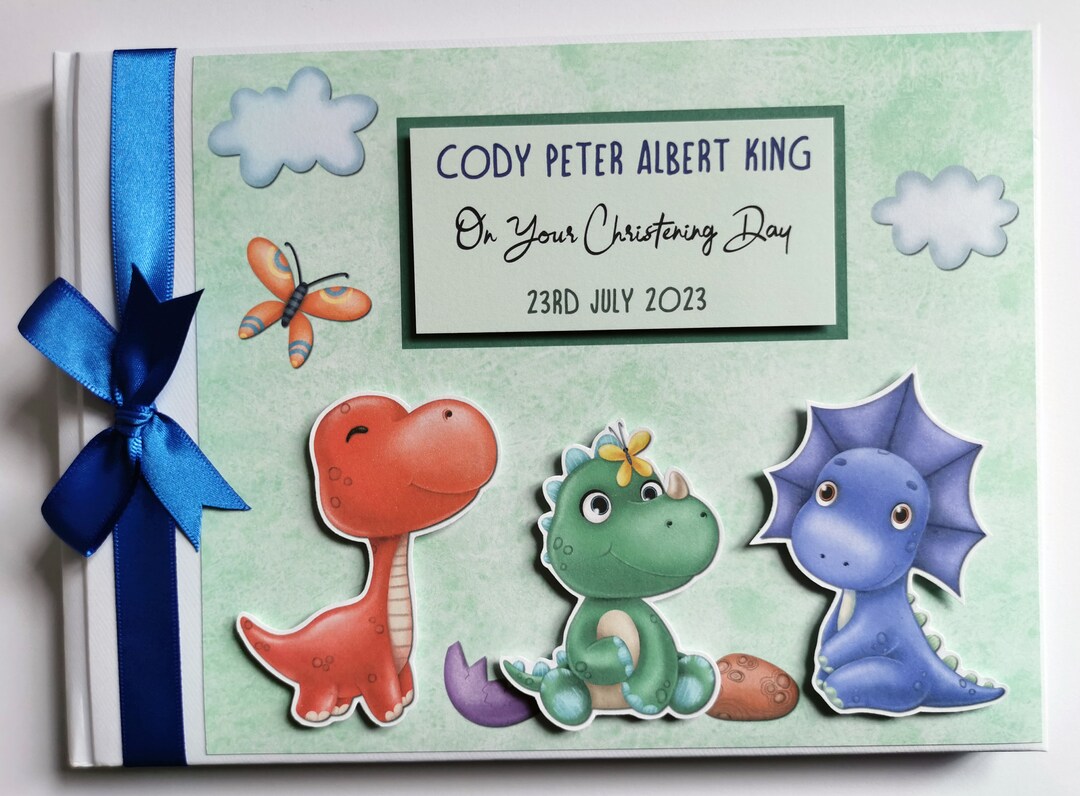 Personalised Cute Dinosaurs Birthday Guest Book / Dinosaurs Christening