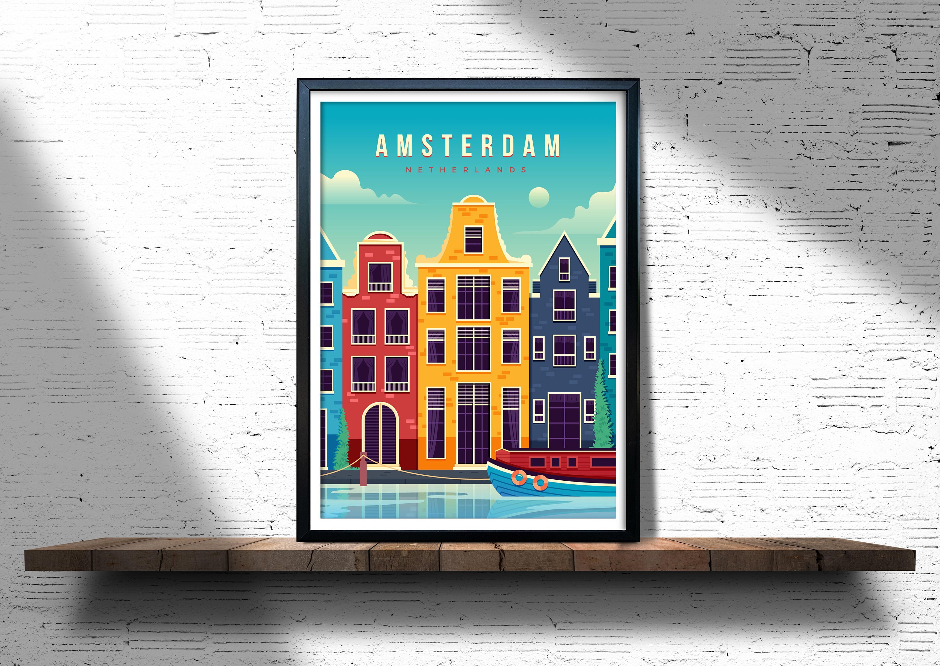Amsterdam travel poster Amsterdam retro city poster Etsy