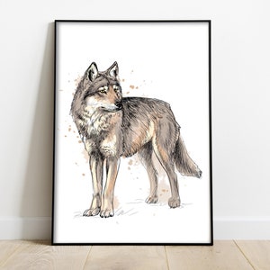Wolf print, Wolf watercolour illustration, Wolf wall art, Wolf poster, Wolf art print, wolf lover gift, housewarming gift