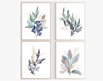 Aquarelprint paarse bladeren: botanische muurkunst (digitale optie)