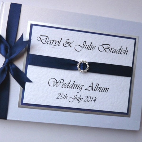 Personalised Wedding Guest Book with diamonte buckle, Navy Wedding Guest Book, Wedding photo book, Wedding polaroid album