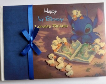 Libro de visitas de cumpleaños personalizado de Lilo y Stitch: Álbum 3D
