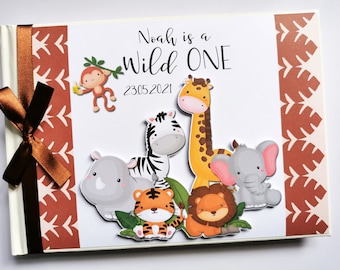 Personalised Safari birthday guest book, Jungle Animals Birthday guest book, Wild one birthday album, birthday gift, party stationary