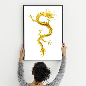 Golden dragon wall print, asian dragon wall art, dragon art poster, chinese dragon art, dragon illustration 2, home decor, gift