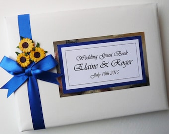 Personalised Wedding Guest Book with sunflowers, Royal Blue Wedding Guest Book, Wedding photo book, Floral Guest Book, Wedding album