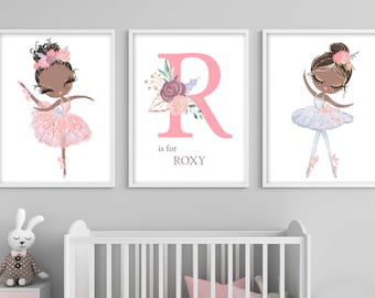 Ballerina nursery wall decor, Ballerina wall prints, African - american Ballerina nursery prints, Girls's room decor, Girl's room wall decor