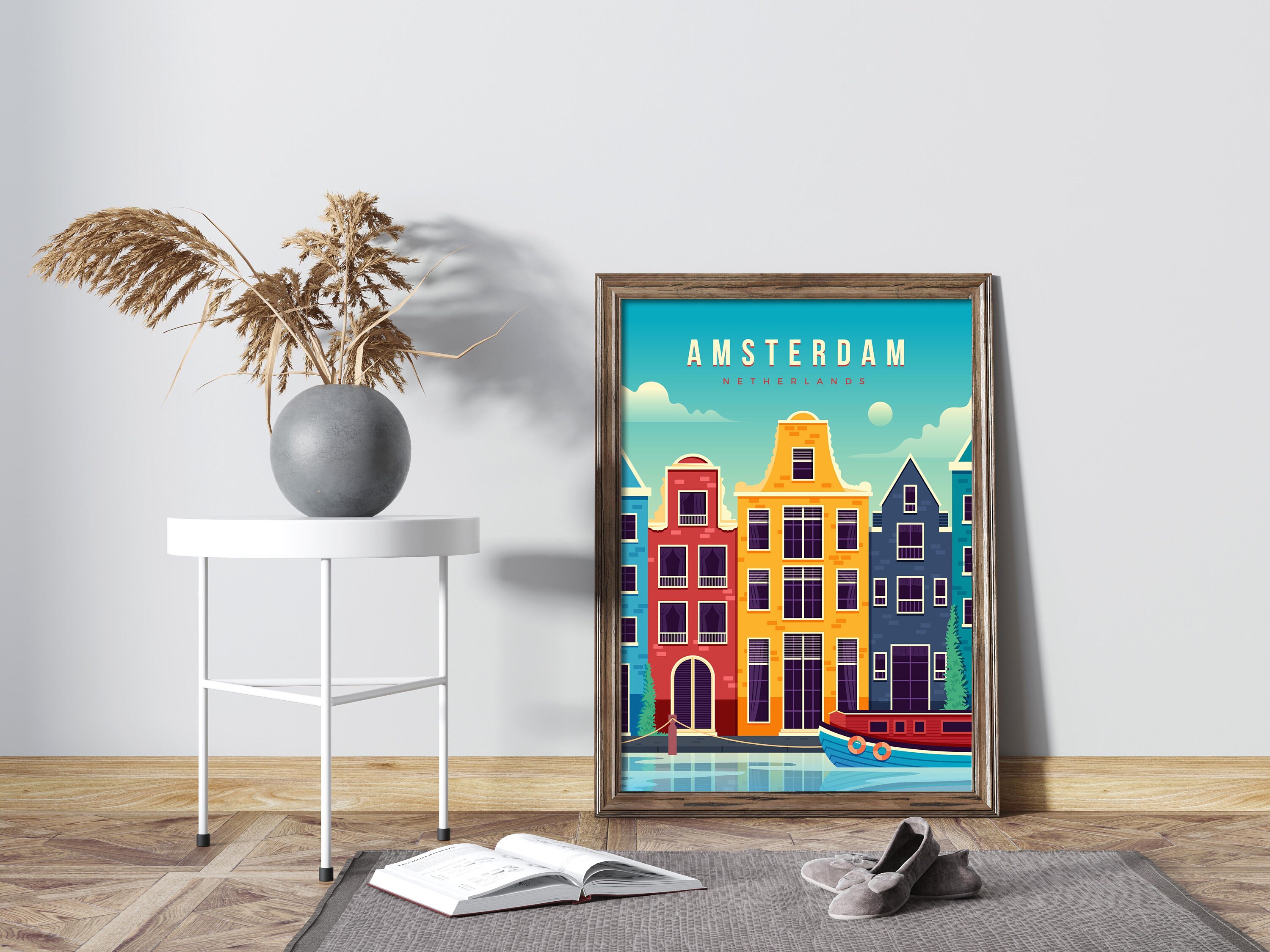 Amsterdam travel poster Amsterdam retro city poster | Etsy