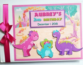 Personalised Cute dinosaurs birthday guest book / Dinosaurs Baby Shower guest book - any design