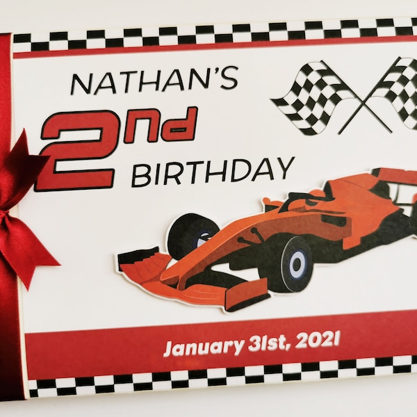 Personalised Race car birthday guest book, Race car sign in book, Race car / formula birthday album