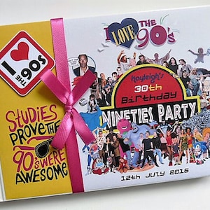 Personalised 90&#39;s, I love 90&#39;s birthday guest book, 90&#39;s sign in book, 90&#39;s keepsake - any design
