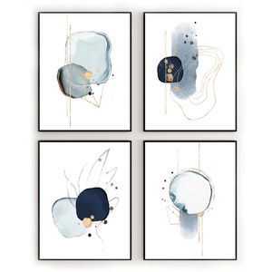 Abstract watercolor blue and gold prints, Abstract modern print, abstract wall art, modern wall decor, blue and gold wall art