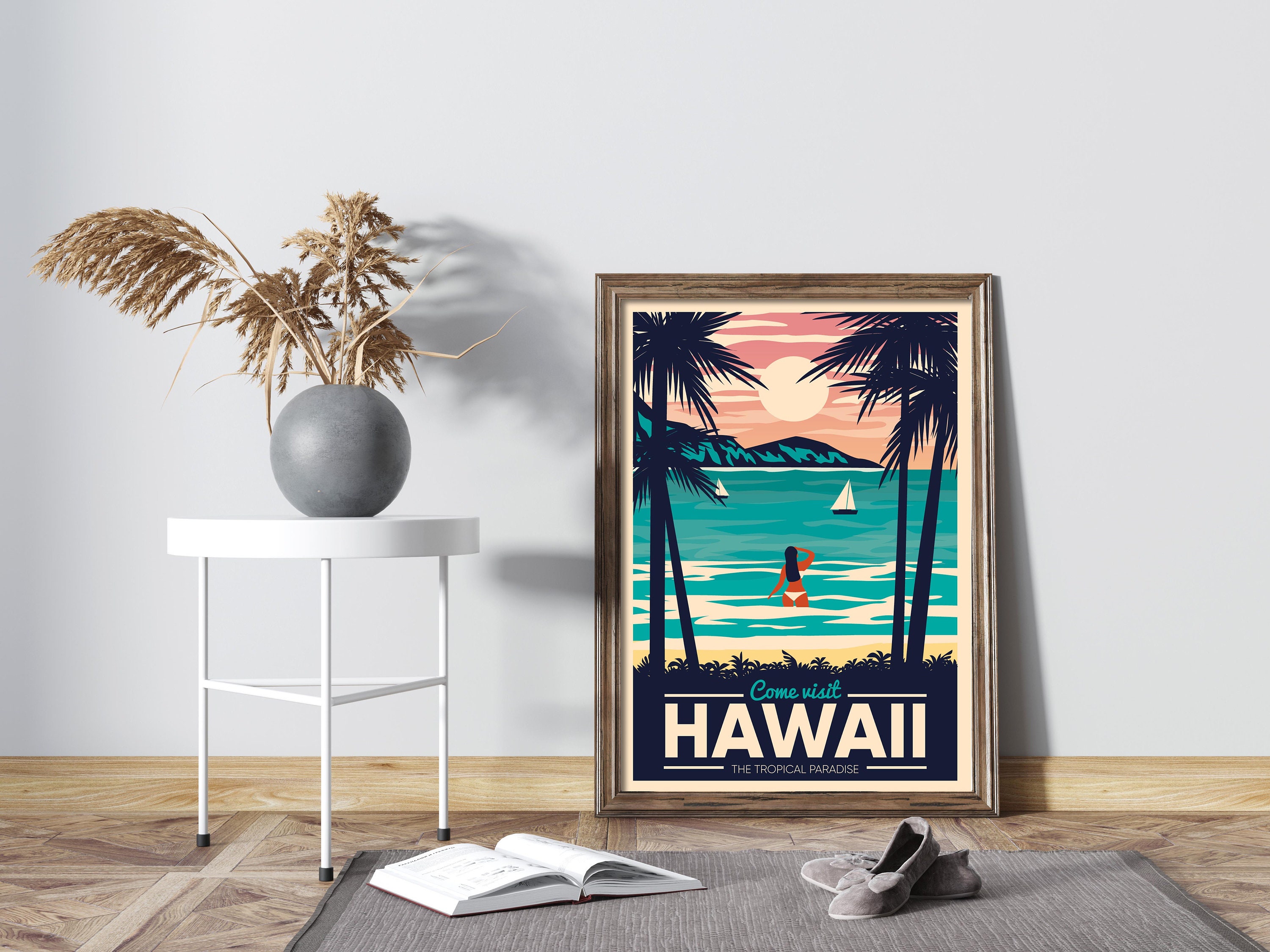 Hawaii Vintage Travel Poster, Retro Travel Poster, Hawaii Paradise
