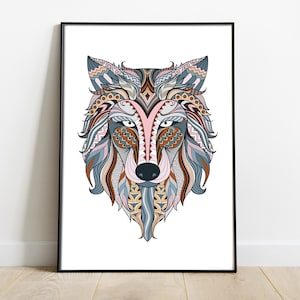 Wolf abstract print, Mandala Wolf wall art, Wolf wall decor, Wolf poster, Wolf art print, wolf lover gift, housewarming gift