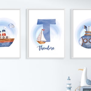 Nautical nursery prints, Nautical Nursery Wall Art Prints, Nautical decor, Nautical kids room decor, submarine print, boat print