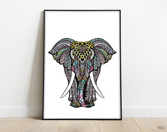 Elefant Mandala Print: Dekorative indische Wandkunst