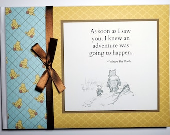 Livro de assinaturas personalizado para chá de bebê com tema clássico do Ursinho Pooh para menino, presente para chá de bebê, livro de aniversário do Ursinho Pooh