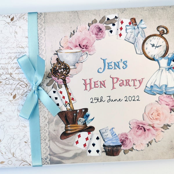 Alice in Wonderland personalised birthday guest book / Vintage Alice in Wonderland sign in book, Alice in wonderland party accessories