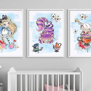 Alice in Wonderland wall prints, Alice in Wonderland nursery wall decor, Alice in Wonderland girl's room wall decor