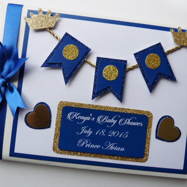 Personalised Royal Prince blue and gold birthday guest book, prince birthday sign in book, prince birthday album