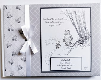 Personalised Classic Winnie the Pooh Baby Shower guest book, baby shower gift, black and white classic winnie guest book, baby shower gift