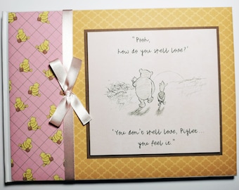 Livro de visitas personalizado para chá de bebê com tema clássico do Ursinho Pooh, lembrancinha de chá de bebê, livro de aniversário do Ursinho Pooh
