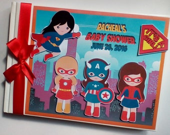 Girls Superhero Guest Book: Comics Birthday Party, Hardcover