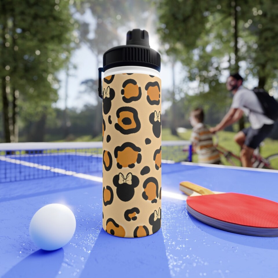 Cheetah Mouse In Brown Water Bottle, Sports Lid