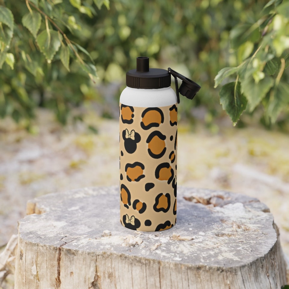 Cheetah Mouse In Brown Water Bottle, Sports Lid